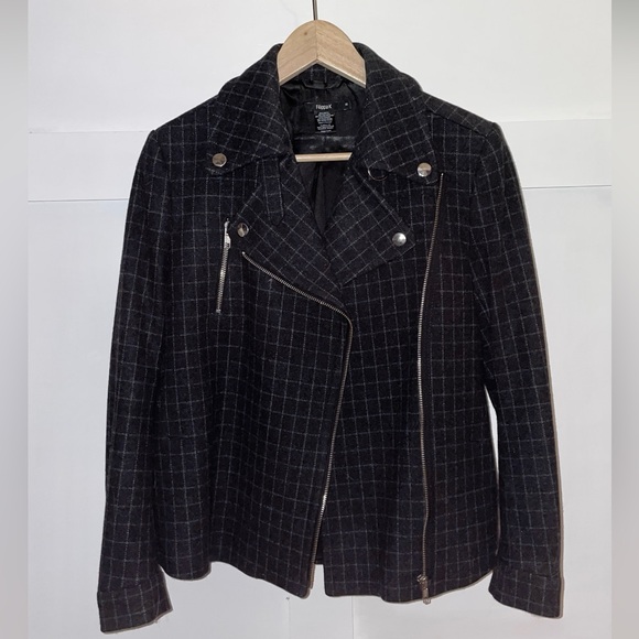 FILIPPA K // Swedish 🇸🇪 brand wool blend grid pattern moto jacket swing coat - Picture 7 of 15